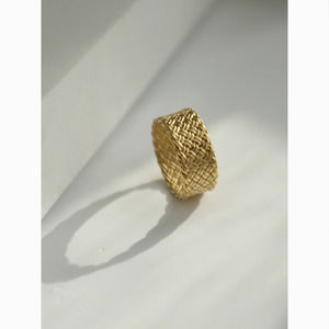 18K Gold | Waterproof Braid Weave Wide Matte Vintage Women's Ring